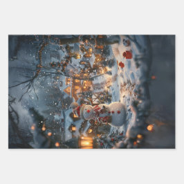 Weihnachts-Snowmen-Dorf Decoupage Geschenkpapier Set