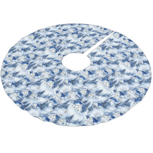 Weihnachts Snowy Blue Tree Skirt Polyester Weihnachtsbaumdecke