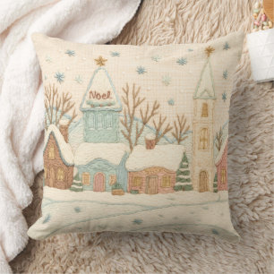Weihnachts-Snowy-Village-Szene Kissen