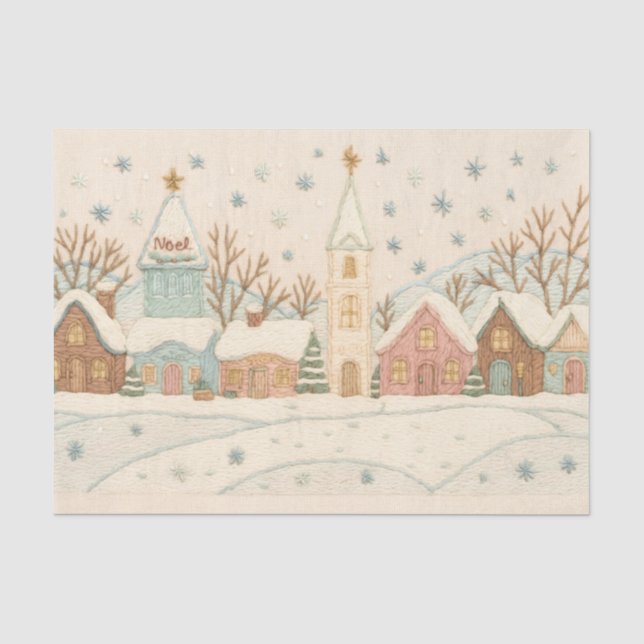Weihnachts-Snowy-Village-Szene Seidenpapier (Vorderseite)
