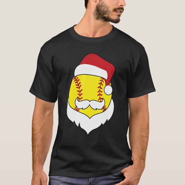 Weihnachts Softball Weihnachtsmannmütze Beard Xmas T-Shirt (Vorderseite)