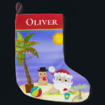 Weihnachts-Sommer-Santa Beach Kinder Personalisier Kleiner Weihnachtsstrumpf<br><div class="desc">Dieses Design besticht durch eine niedliche Weihnachtsszene mit einem tropischen Santa mit festlicher Palme und einem sandigen Schneemann am Strand. Perfekt für alle, die eine tropische Weihnachtsfeier feiern, Personalisiert durch das Editieren des Textes in der Textbox #Christmas #merry #merrystmas #Xmas #sommerchristmas #tropicalchristmas #beachchristmas #beach #tropical #niedlich #holidays #gifts #gift #saisononal...</div>