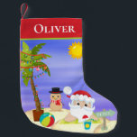 Weihnachts-Sommer-Santa Beach Kinder Personalisier Kleiner Weihnachtsstrumpf<br><div class="desc">Dieses Design besticht durch eine niedliche Weihnachtsszene mit einem tropischen Santa mit festlicher Palme und einem sandigen Schneemann am Strand. Perfekt für alle, die eine tropische Weihnachtsfeier feiern, Personalisiert durch das Editieren des Textes in der Textbox #Christmas #merry #merrystmas #Xmas #sommerchristmas #tropicalchristmas #beachchristmas #beach #tropical #niedlich #holidays #gifts #gift #saisononal...</div>