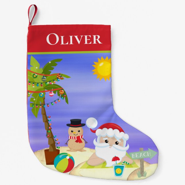 Weihnachts-Sommer-Santa Beach Kinder Personalisier Kleiner Weihnachtsstrumpf (Vorderseite)
