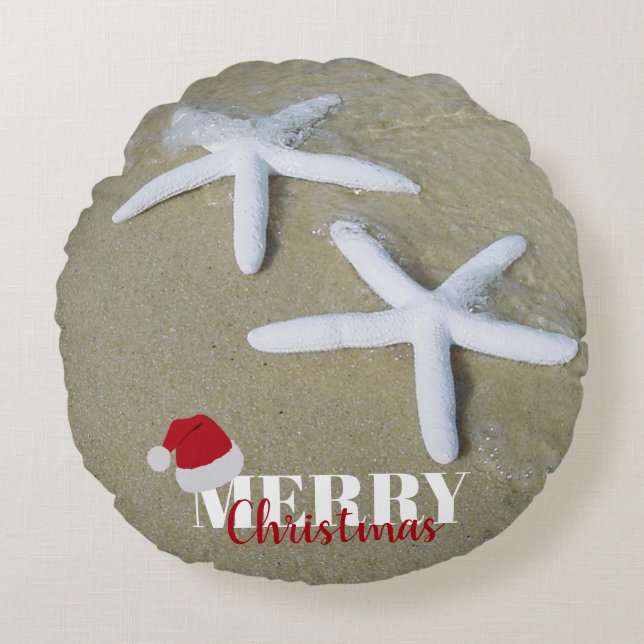 Weihnachts Sommer Starfish Beach Rundes Kissen (Vorderseite)