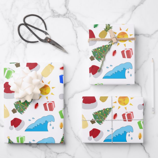 Weihnachts Sommerurlaub Geschenkpapier Set (Vorderseite)