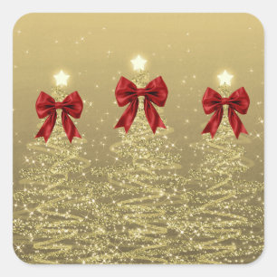 Weihnachts-Sparkling-Bäume Gold Falsche Rote Schle Quadratischer Aufkleber