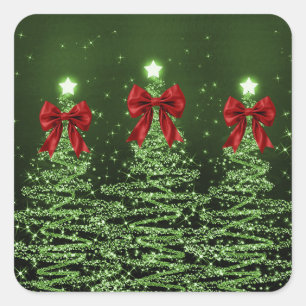 Weihnachts-Sparkling-Bäume Grün Falsche Rote Schle Quadratischer Aufkleber