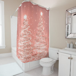 Weihnachts-Sparkling Bäume Rose Gold  Duschvorhang