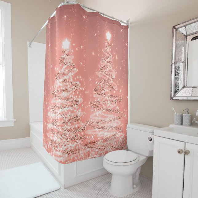 Weihnachts-Sparkling Bäume Rose Gold  Duschvorhang (Beispiel)