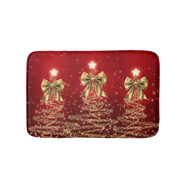 Weihnachts-Sparkling-Bäume Rot Gold Falsche Schlei Badematte (Vorderseite)