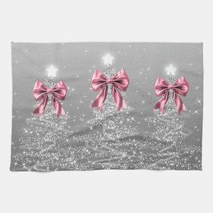 Weihnachts-Sparkling-Bäume Silber Falsche Rosa Sch Geschirrtuch