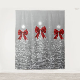 Weihnachts-Sparkling-Bäume Silber Falscher Roter B Wandteppich