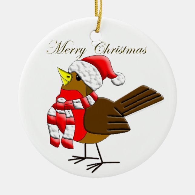 Weihnachts-Sparrow-Vergnügen Keramik Ornament (Vorne)