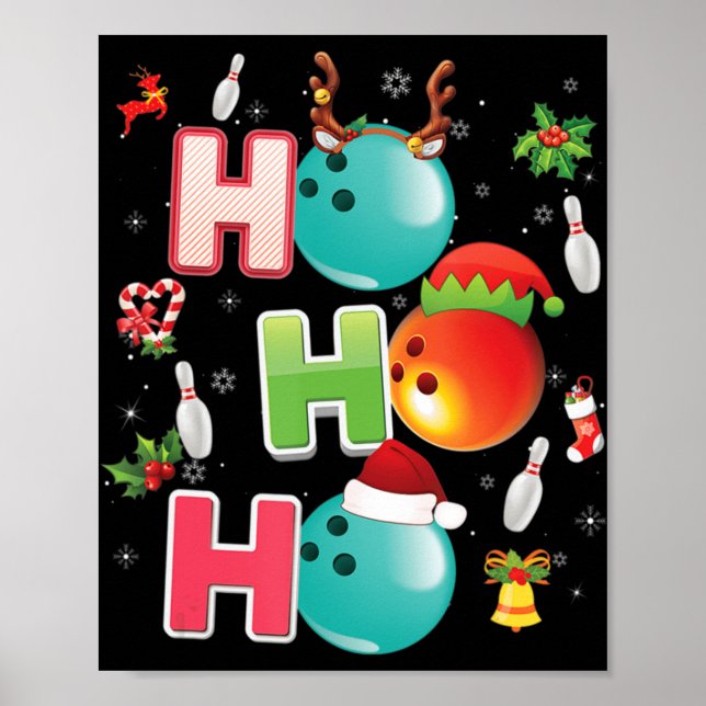 Weihnachts Spaß Ho Ho Ho Bowling Pajama Santa Love Poster (Vorne)