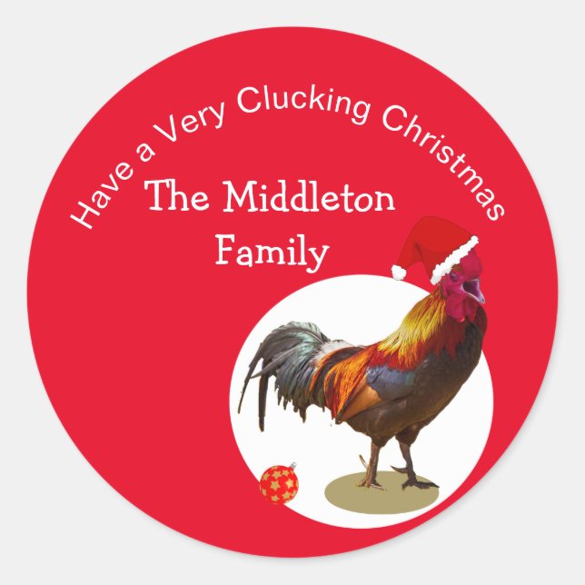 Weihnachts Spaß Hühnerrooster Gruß gelb Runder Aufkleber (Vorderseite)