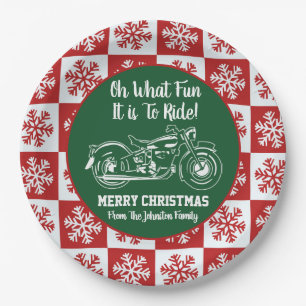 Weihnachts-Spaß Motorrad Snowflake Urlaub Familie Pappteller