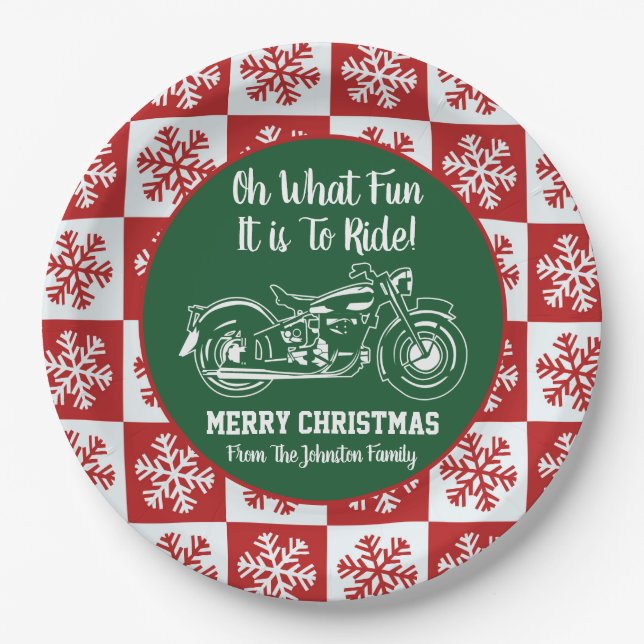 Weihnachts-Spaß Motorrad Snowflake Urlaub Familie Pappteller (Vorderseite)