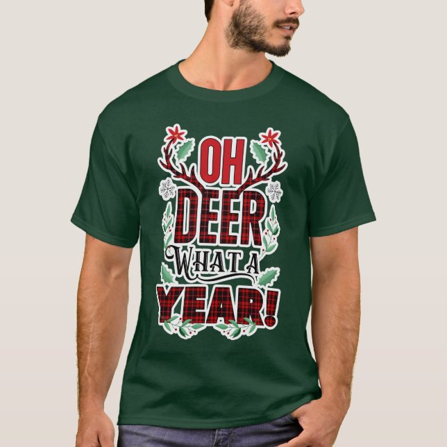 Weihnachts-Spaß OH DEI Was für ein Jahr Kariert T-Shirt (Vorderseite)
