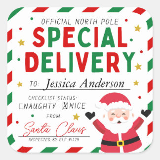 Weihnachts Special Lieferung Nordpol Santa Kids Quadratischer Aufkleber