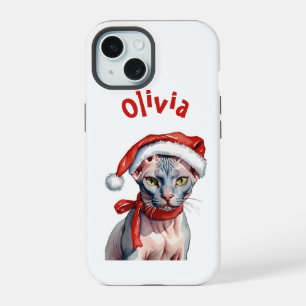 Weihnachts-Sphynx-Katze Wasserfarbe iPhone 15 Hülle
