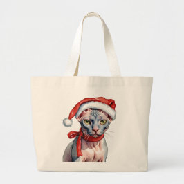 Weihnachts-Sphynx-Katze Wasserfarbe Jumbo Stoffbeutel