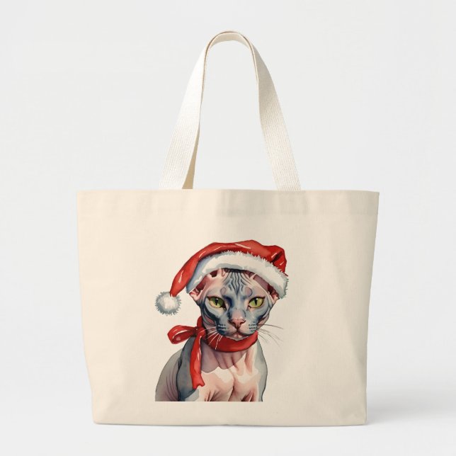 Weihnachts-Sphynx-Katze Wasserfarbe Jumbo Stoffbeutel (Vorne)