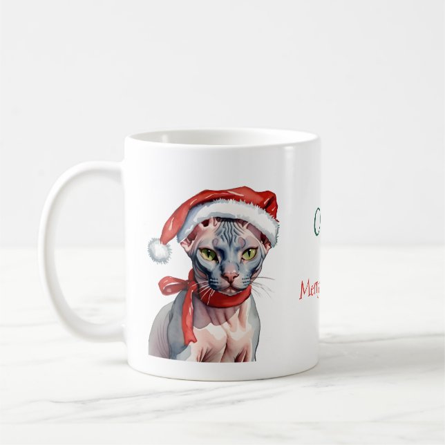 Weihnachts-Sphynx-Katze Wasserfarbe Kaffeetasse (Links)