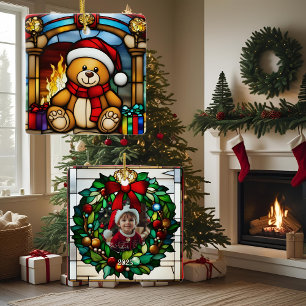 Weihnachts-Spielzeugbär Faux-Buntglas Keramikornament