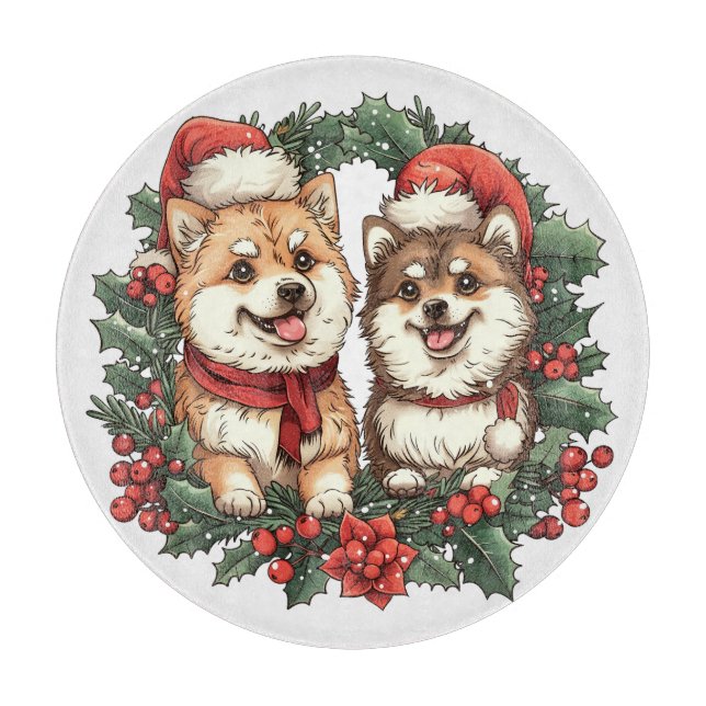 Weihnachts-Spitz Hogs Mistletoe Wreath Schneidebrett (Vorderseite)