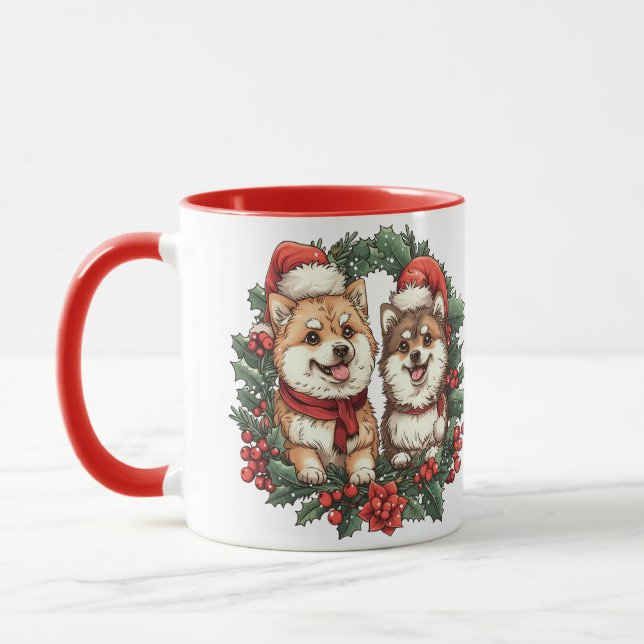 Weihnachts-Spitz Hogs Mistletoe Wreath Tasse (Links)
