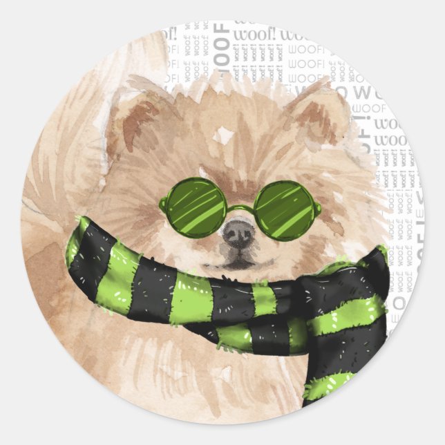 Weihnachts-Spitz Hund in Sonnenbrille Urlaub Runder Aufkleber (Vorderseite)