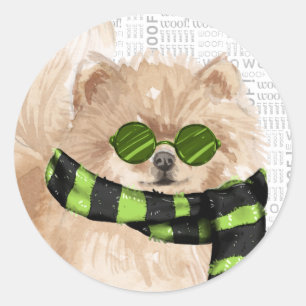 Weihnachts-Spitz Hund in Sonnenbrille Urlaub Runder Aufkleber