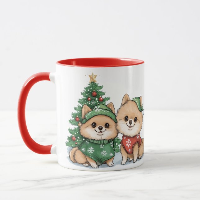 Weihnachts-Spitz-Hunde Tasse (Links)