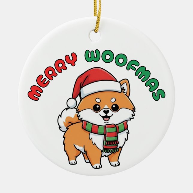 Weihnachts-Spitz-Ornament: Frohe Weihnachtsmänner Keramik Ornament (Vorne)