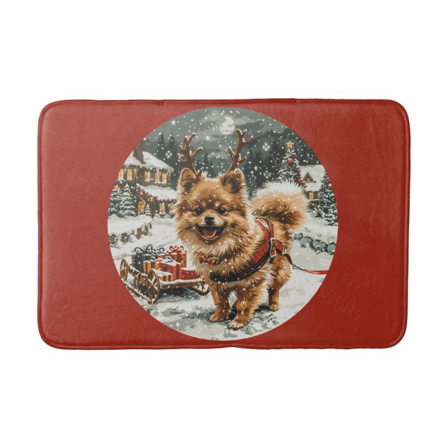 Weihnachts-Spitz Rentier Dog Badematte (Vorderseite)