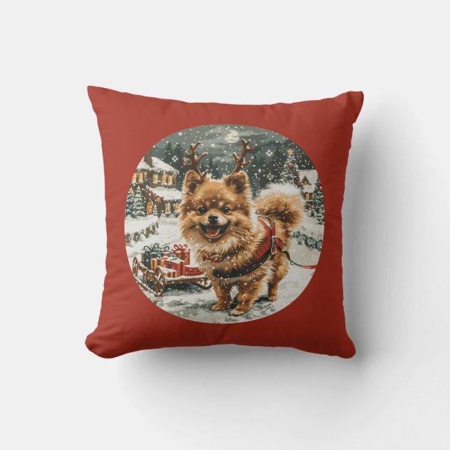 Weihnachts-Spitz Rentier Dog Kissen (Vorderseite)