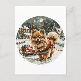 Weihnachts-Spitz Rentier Dog Postkarte