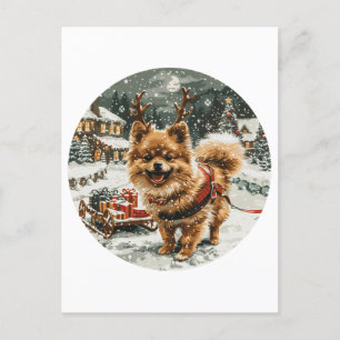 Weihnachts-Spitz Rentier Dog Postkarte