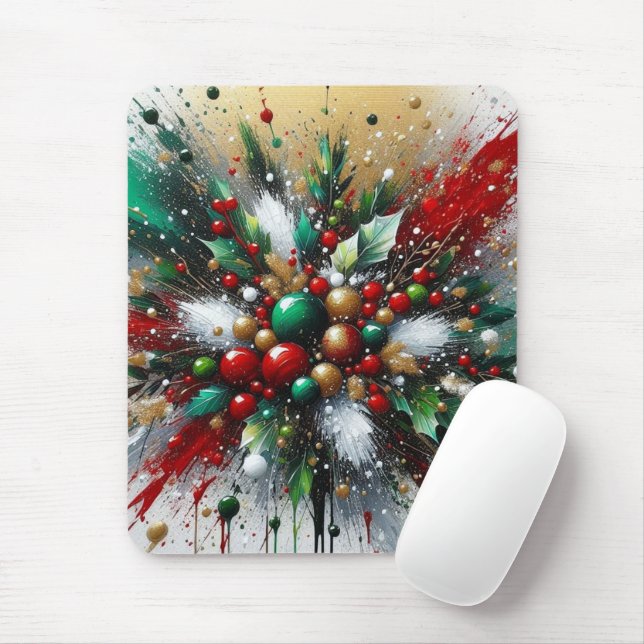 Weihnachts-Splatter / Weiße Explosionen  Mousepad (Mit Mouse)