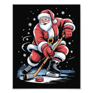 Weihnachts-Sport Santa spielt Eishockey Xmas Fotodruck