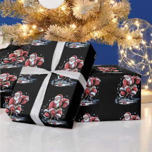 Weihnachts Sport Santa spielt Eishockey Xmas Geschenkpapier