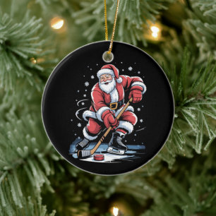 Weihnachts-Sport Santa spielt Eishockey Xmas Keramik Ornament