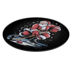 Weihnachts Sport Santa spielt Eishockey Xmas Schneidebrett