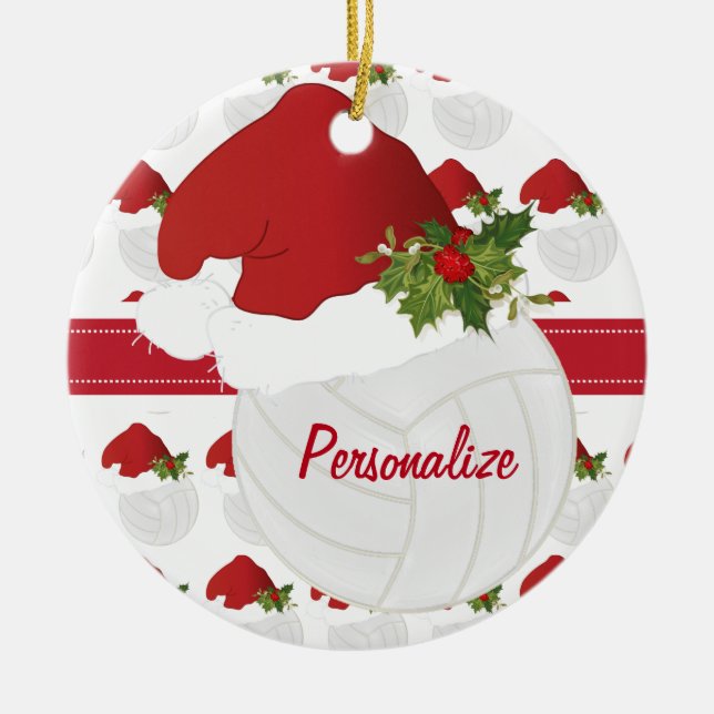 Weihnachts-Sport-Volleyball 🏐 Weihnachtsmannmütze Keramik Ornament (Vorne)
