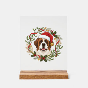 Weihnachts-St.-Bernhard-Hund-Santa-Hut-Kranz Acrylschild