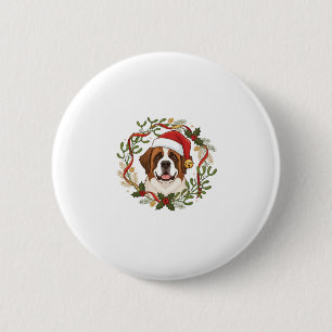 Weihnachts-St.-Bernhard-Hund-Santa-Hut-Kranz Button