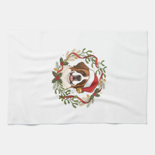 Weihnachts St. Bernhard Hund Santa Hut Kranz Geschirrtuch