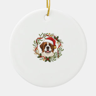Weihnachts-St.-Bernhard-Hund-Santa-Hut-Kranz Keramik Ornament
