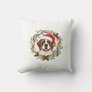 Weihnachts-St.-Bernhard-Hund-Santa-Hut-Kranz Kissen